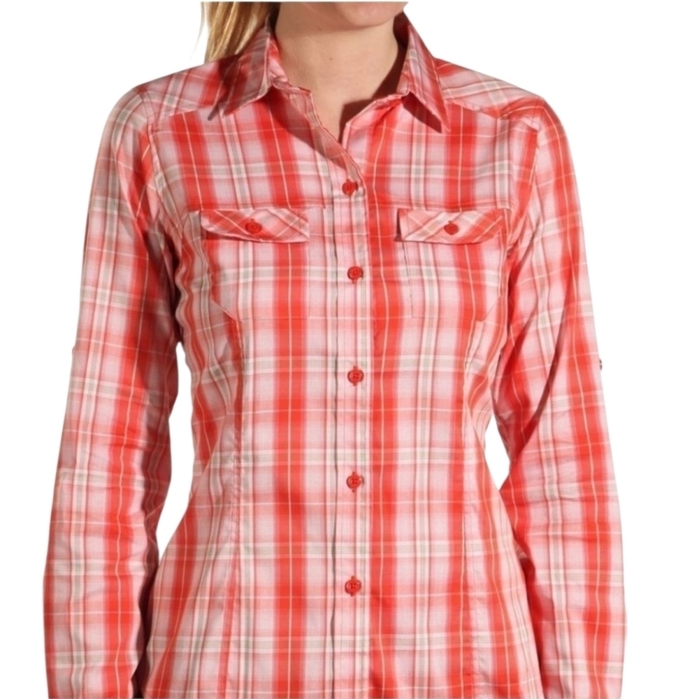 ARCTERYX Orange Plaid Long Sleeve Button Down Collared Top L Hiking Outdoor